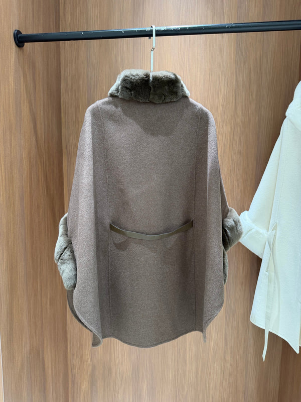 LP 26FW Cape Coat Rabbit Fur Collar and Cuffs Wool 440863