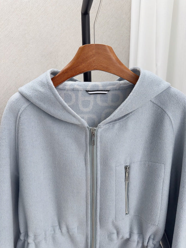 HM 26FW Hooded Zip-Up Coat Printed Hood Lining Cashmere 440840