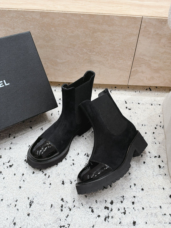 CC Dr. Martens-Style Chelsea Ankle Boots Black Suede Leather 180277