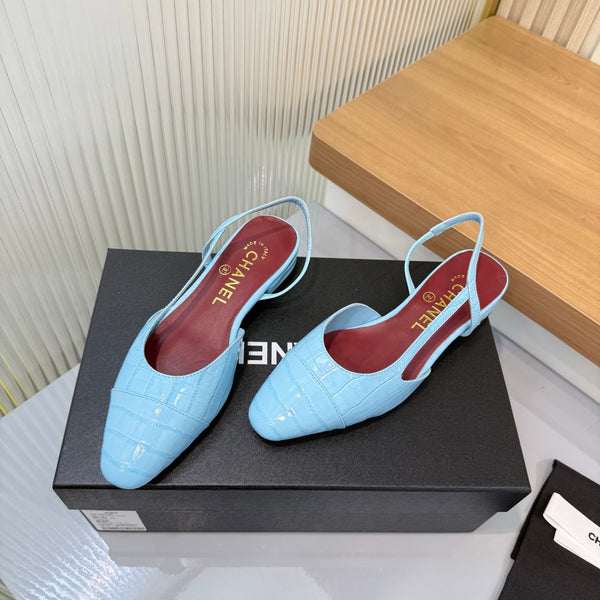 CC 26FW Slingback Flats Crocodile-Embossed Patent Leather 182066