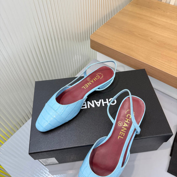 CC 26FW Slingback Flats Crocodile-Embossed Patent Leather 182066