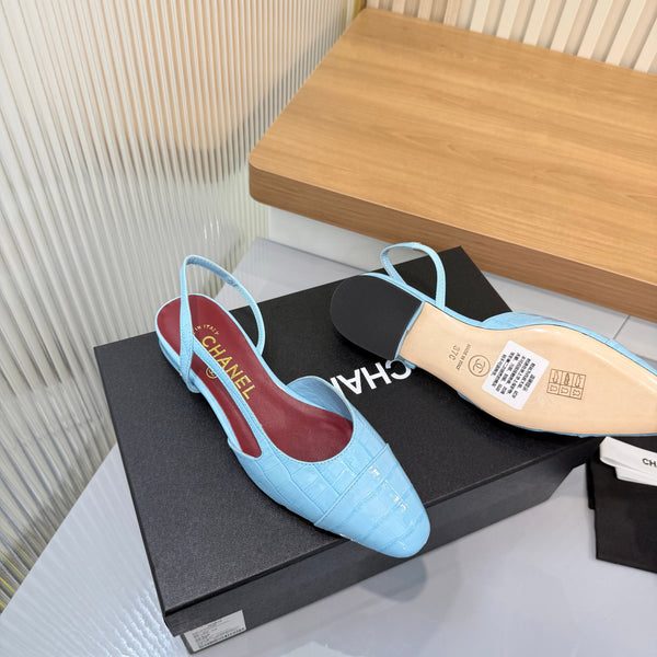 CC 26FW Slingback Flats Crocodile-Embossed Patent Leather 182066
