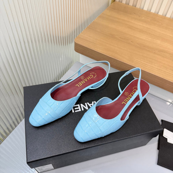 CC 26FW Slingback Flats Crocodile-Embossed Patent Leather 182066