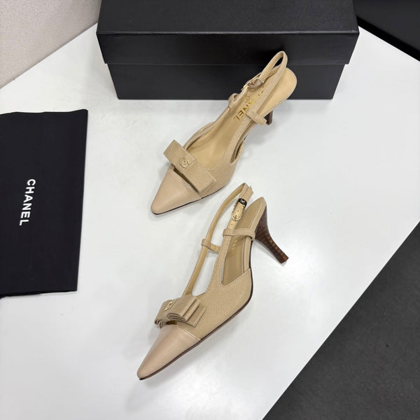 CC 26FW Slingback Pumps Bow Detail Denim Leather 193794