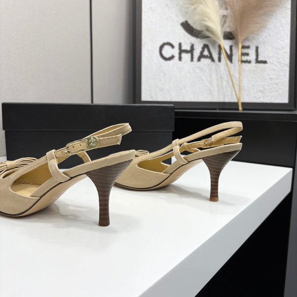 CC 26FW Slingback Pumps Bow Detail Denim Leather 193794