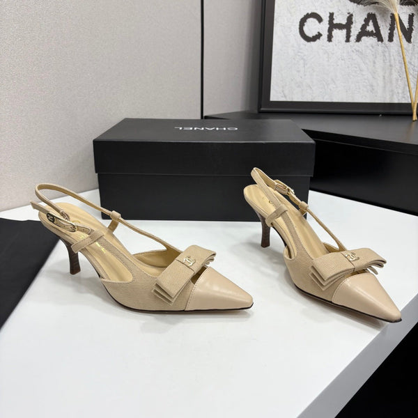 CC 26FW Slingback Pumps Bow Detail Denim Leather 193794