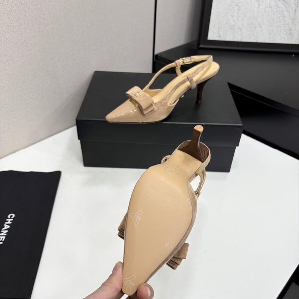 CC 26FW Slingback Pumps Bow Detail Suede Leather 193791