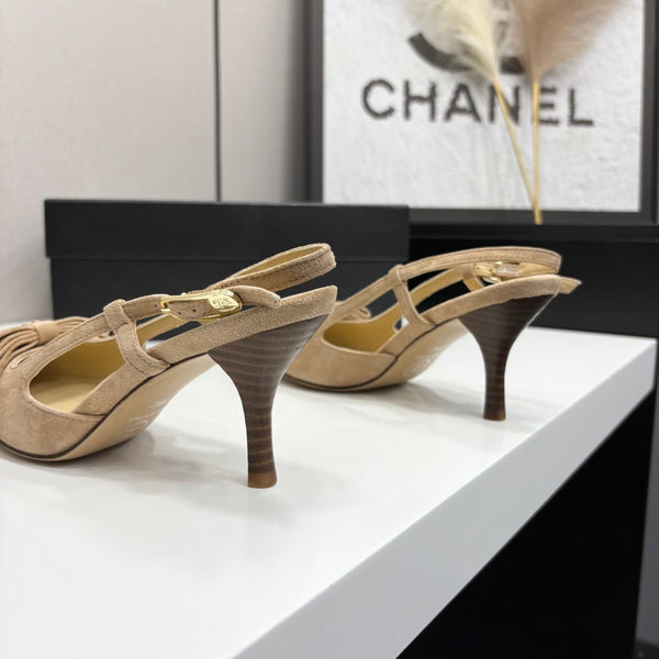 CC 26FW Slingback Pumps Bow Detail Suede Leather 193791