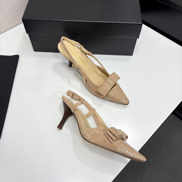 CC 26FW Slingback Pumps Bow Detail Suede Leather 193791