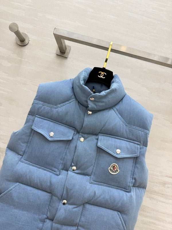MC 26FW Stand-Collar Down Vest Utility Pockets Blue 449810