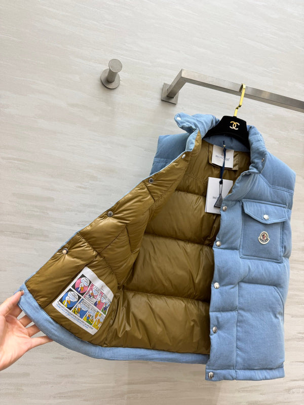MC 26FW Stand-Collar Down Vest Utility Pockets Blue 449810