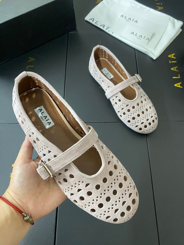 Alaia 26FW Vienne Ballet Flats Strap Suede 195008