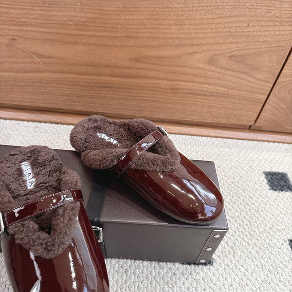 Alaia 26FW Mules Shearling Lining Patent Leather 187255