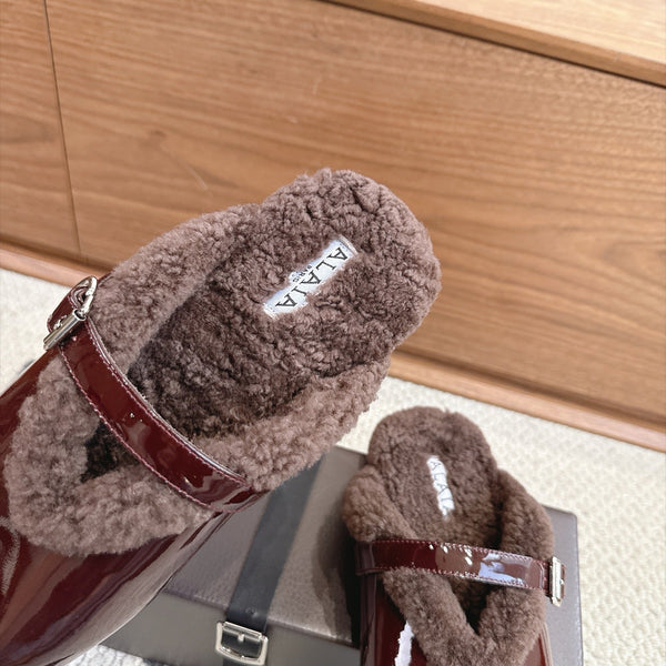 Alaia 26FW Mules Shearling Lining Patent Leather 187255