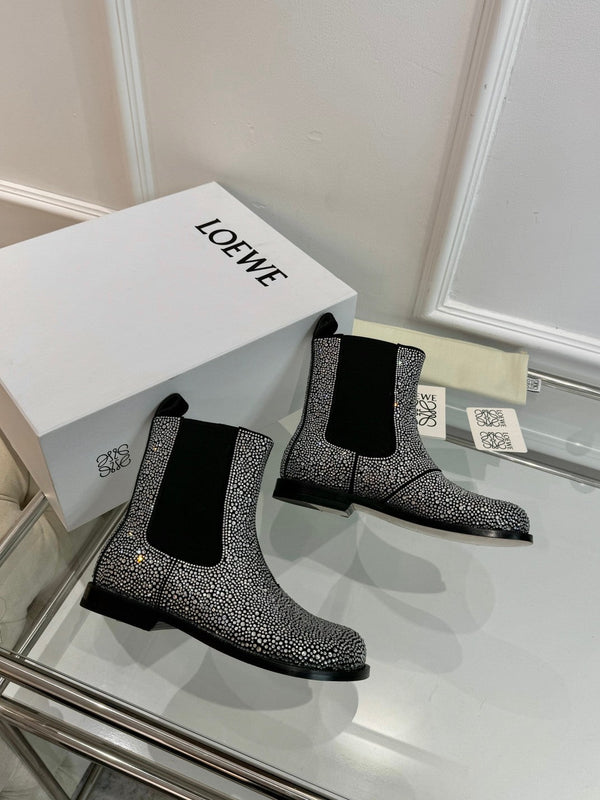 LW 26FW Campo Chelsea Boots Crystal Embellishments Suede Leather 122753
