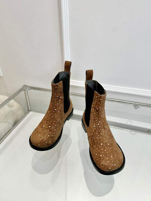 LW 26FW Rhinestone Boots Suede Leather 122748