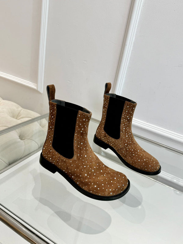 LW 26FW Rhinestone Boots Suede Leather 122748