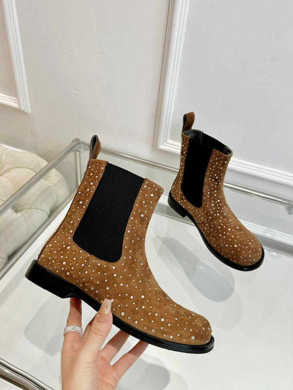 LW 26FW Rhinestone Boots Suede Leather 122748