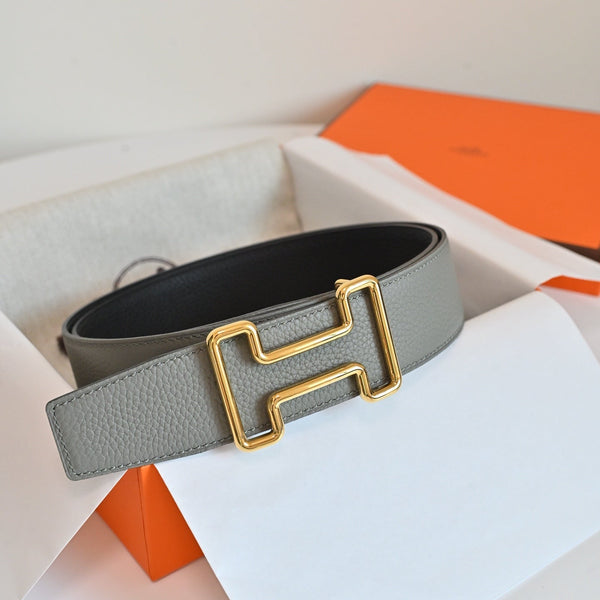 HM 26FW Reversible H Belt 3.8cm Black Rain Cloud Gray Grained Leather 220417