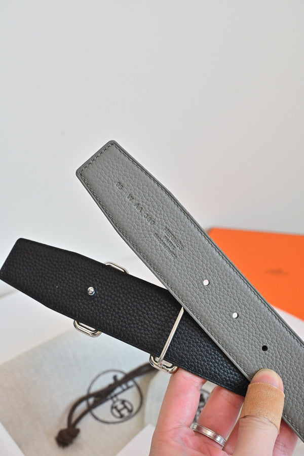 HM 26FW Reversible H Belt 3.8cm Black Rain Cloud Gray Grained Leather 220417