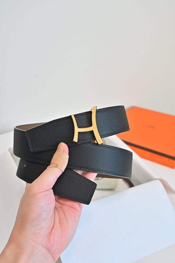 HM 26FW Reversible Script H Belt 3.8cm Black Gray Epsom Leather 220390