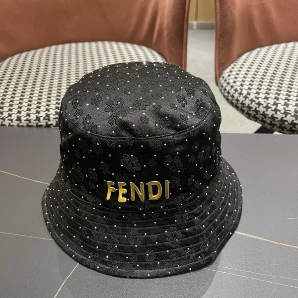 FF Rhinestone Embroidered Fabric Bucket Hat 491651