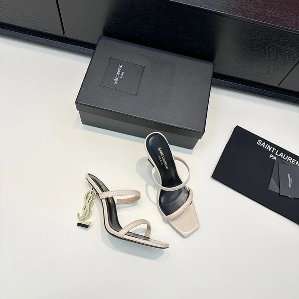 YSL 26S Double-Strap Heeled Sandals 100 Mm In Calfskin