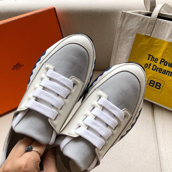 HM 26s Stadium Sneaker White Grey Calfskin Suede 546239