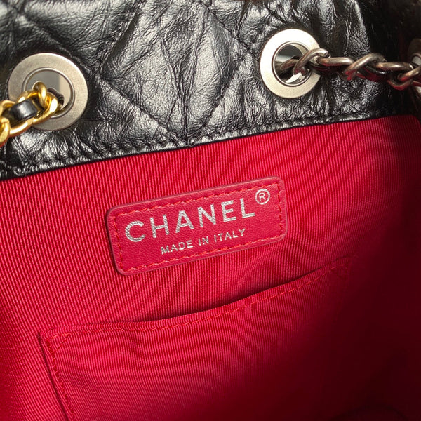 Chanel 2025 Aged Quilted Gabrielle Backpack 24cm Black Calfskin 534712