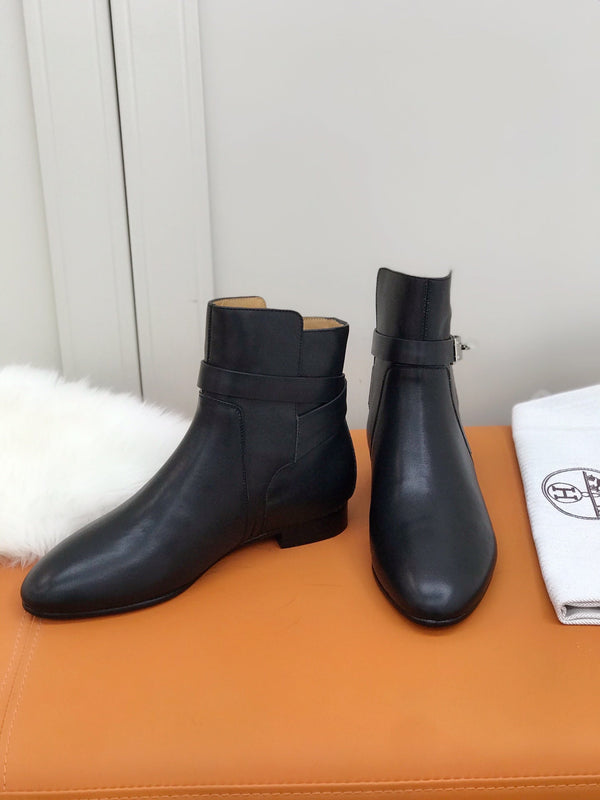 HM 26S Kelly Buckle Neo Ankle Boots 2cm Black Leather 112859