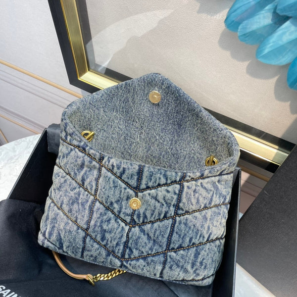 LOULOU PUFFER MINI 23 RODEO BLUE SUEDE DENIM