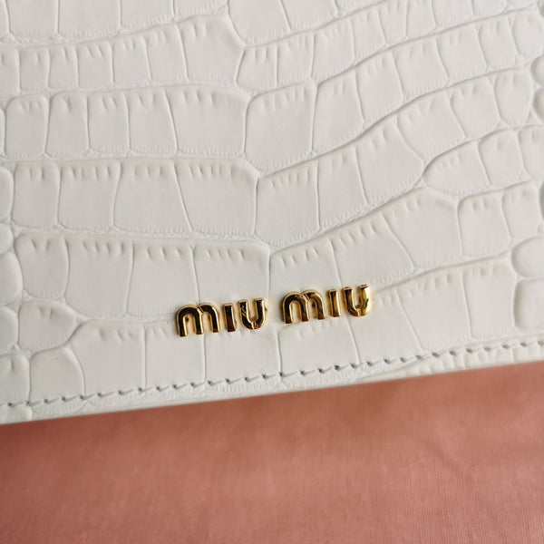LADY 20 HANDBAG IN CROCODILE PATTERN WHITE CALFSKIN