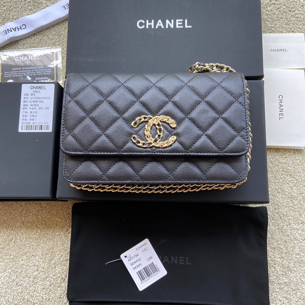 Classic Woc 20cm Black Grained Calfskin Leather CC