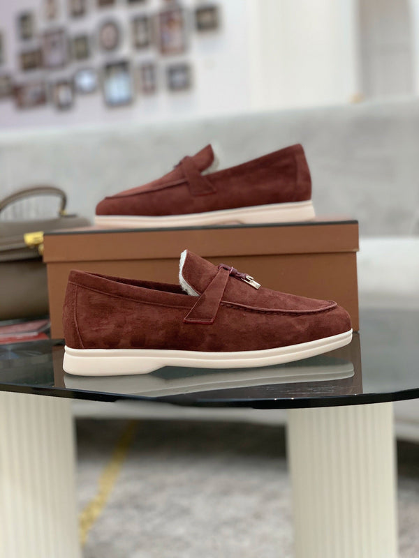 LP 26s Open Walk Loafers 2cm Burgundy Suede Shearling SHW 110780
