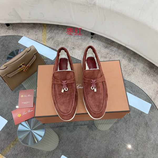LP 26s Open Walk Loafers 2cm Burgundy Suede Shearling SHW 110780
