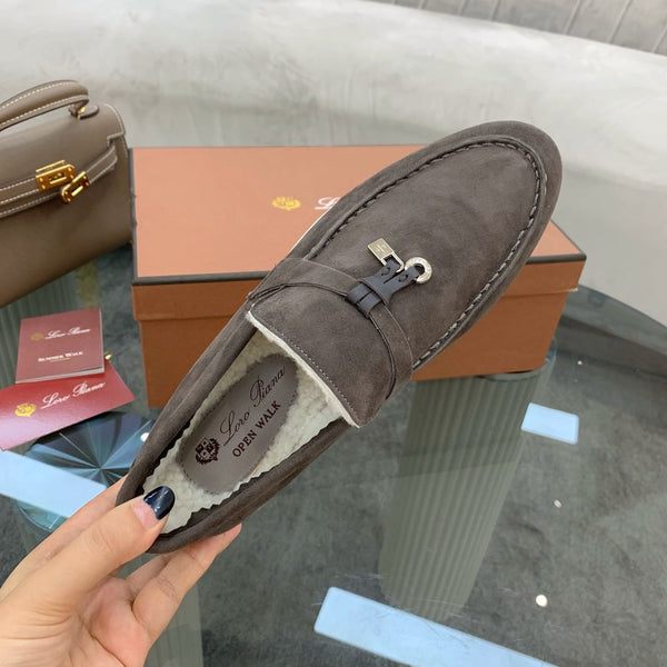 LP 26s Open Walk Loafers 2cm Dark Gray Suede Shearling SHW 110783