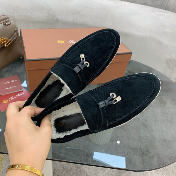 LP 26s Open Walk Loafers 2cm Black Suede Shearling GHW 110791
