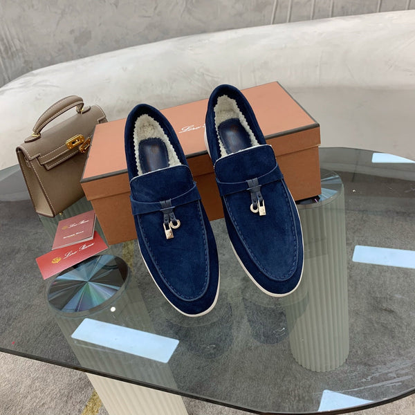 LP 26s Open Walk Loafers 2cm Midnight Blue Suede Shearling SHW 110787