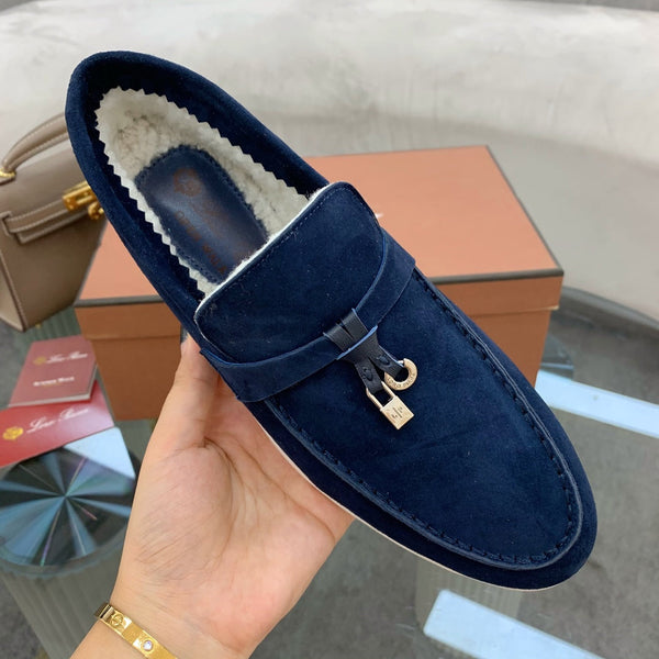 LP 26s Open Walk Loafers 2cm Midnight Blue Suede Shearling SHW 110787