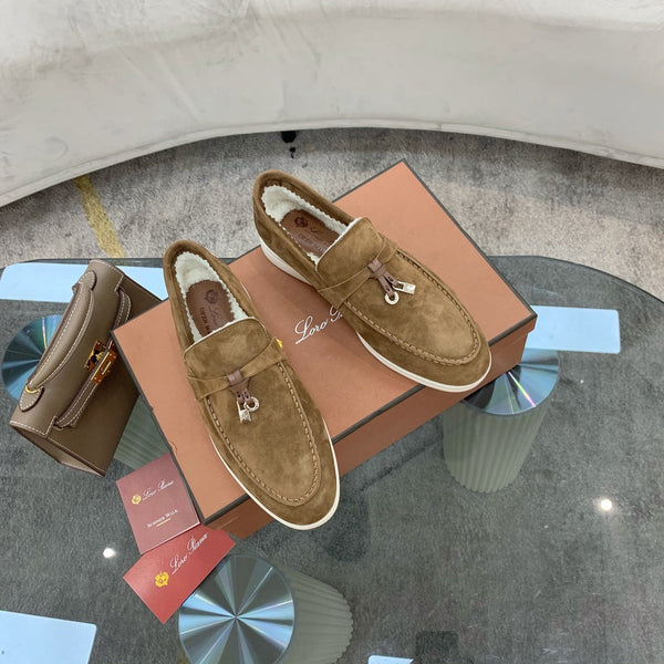 LP 26s Open Walk Loafers 2cm Camel Suede Shearling SHW 110789