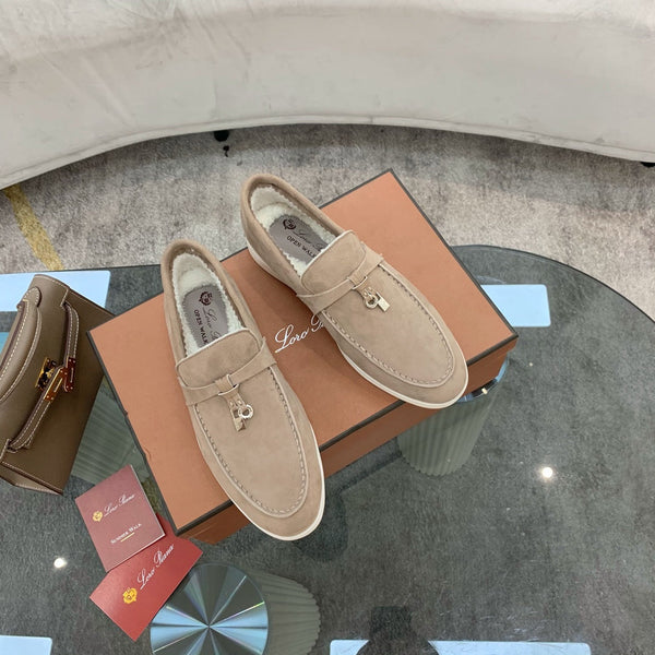 LP 26s Open Walk Loafers 2cm Almond Suede Shearling SHW 110786