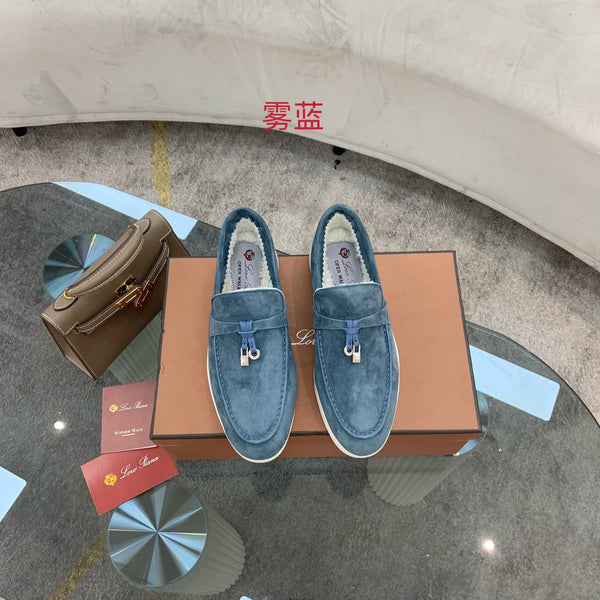 LP 26s Open Walk Loafers 2cm Denim Blue Suede Shearling SHW 110788