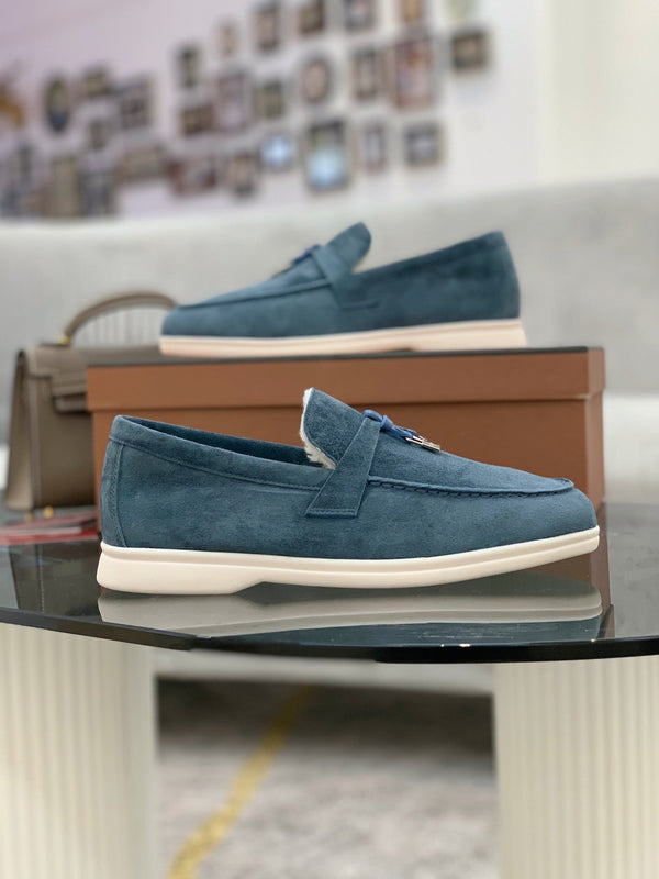 LP 26s Open Walk Loafers 2cm Denim Blue Suede Shearling SHW 110788