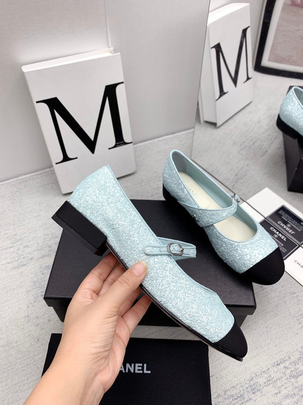 CC 2026 Logo Mary Jane Ballet Flats Calfskin Glitter 161755