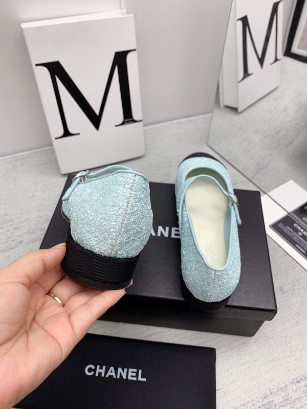 CC 2026 Logo Mary Jane Ballet Flats Calfskin Glitter 161755