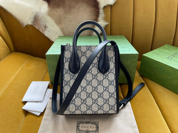 MINI TOTE 20 BAG IN BEIGE CANVAS AND BLACK CALFSKIN