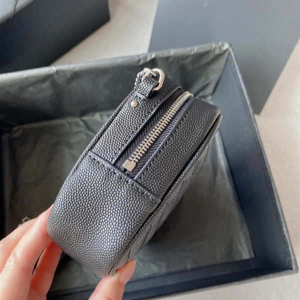 LOU MINI CAMERA BAG 19 IN BLACK CAVIAR PATTERN CALFSKIN SILVER HARDWARE
