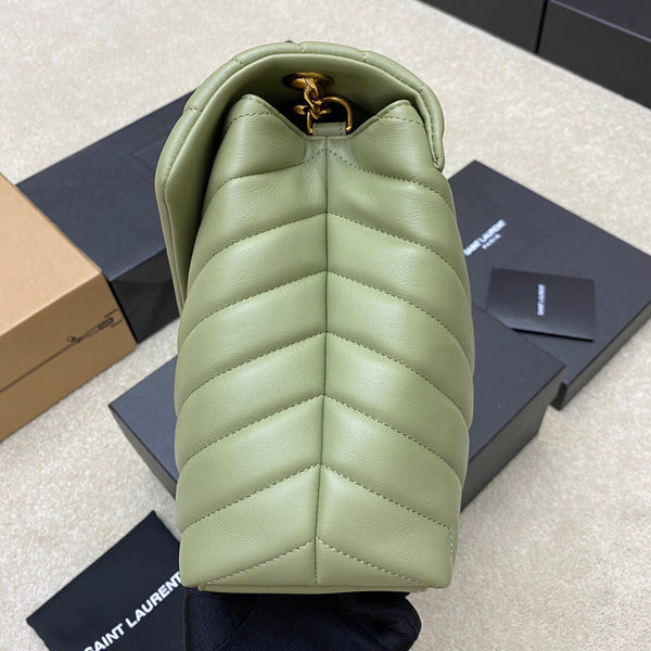 LOULOU MEDIUM 32 KHAKI GREEN QUILTED LEATHER GOLD HARDWARE