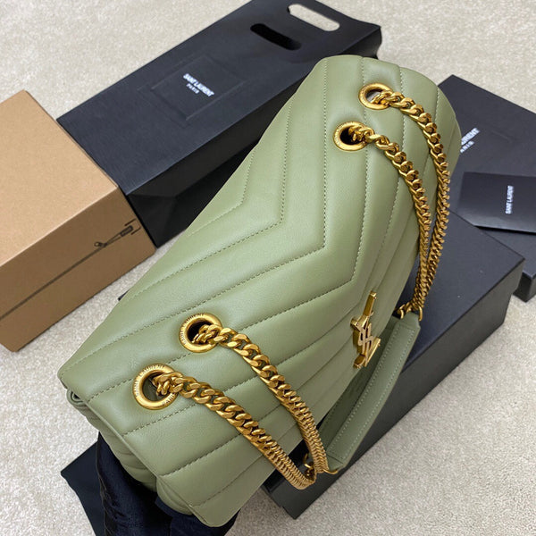 LOULOU MEDIUM 32 KHAKI GREEN QUILTED LEATHER GOLD HARDWARE