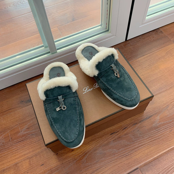 LP 26s Charms Walk Mules 2cm Dark Green Suede 110925